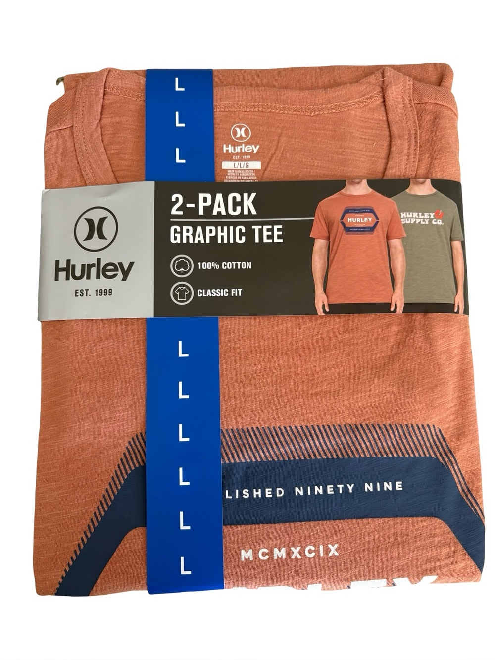 Hurley Men's Faded Orange/ Green 2-Pack Slub Graphic Tee Size Large
